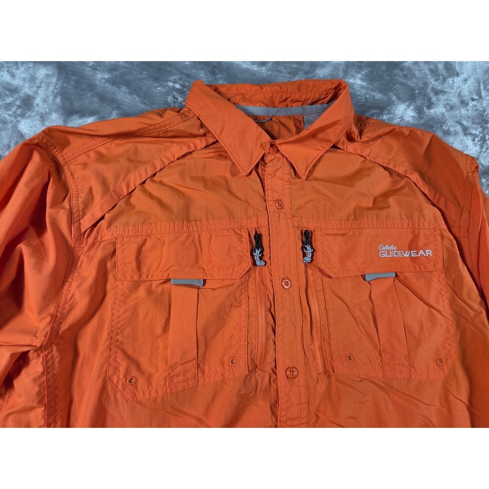 Cabela's Guidewear Fishing Shirt Men Large Orange Vented, UPF 50, Utility